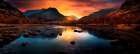 Mountain and lake landscape at sunrise. (AI Generated) Art Print